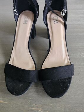 Black Suede Ankle-Strap Block Heel Sandals